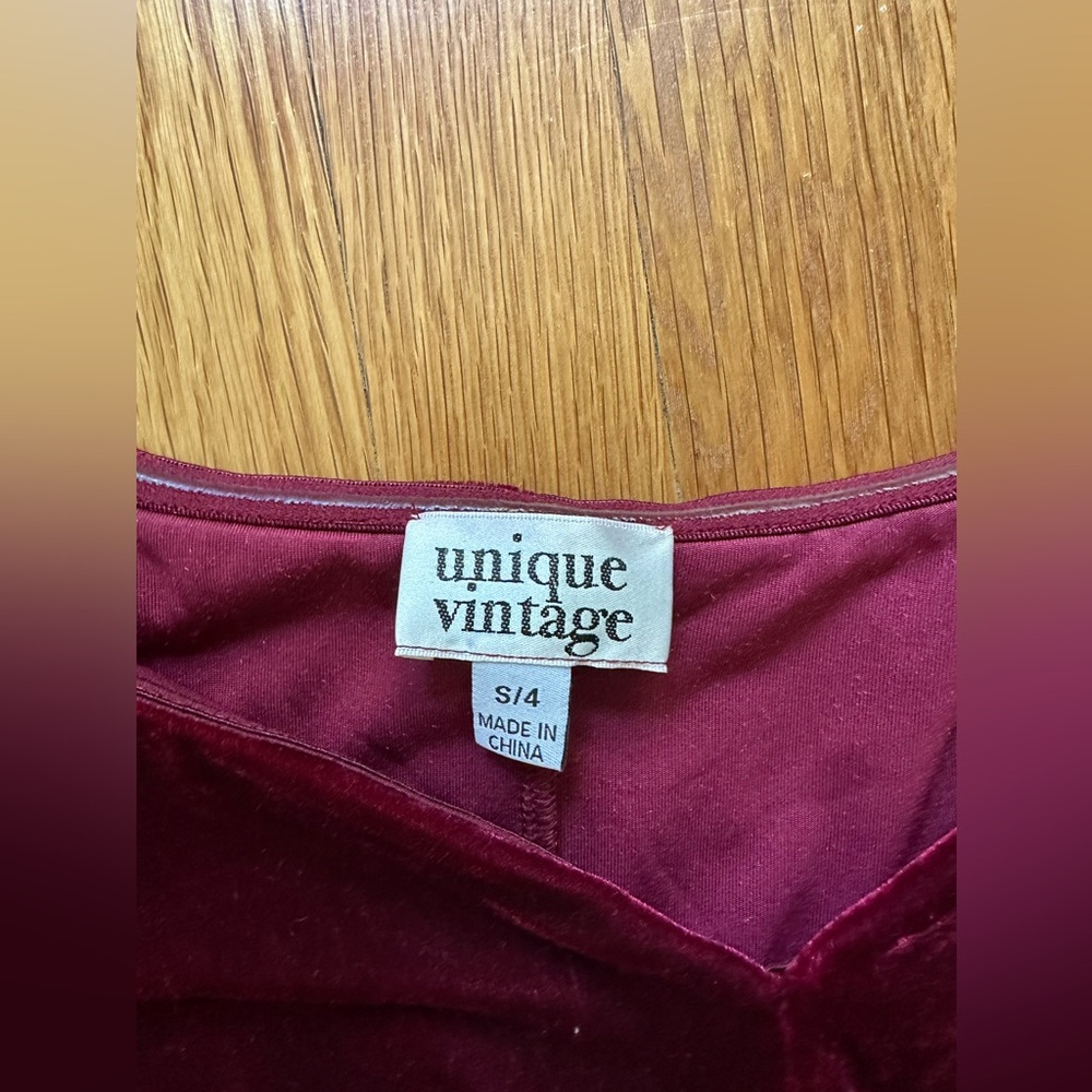 Unique Vintage Burgundy Velvet Midi Dress - Picture 3 of 3